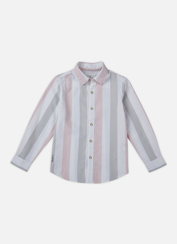 Boys Peach Vertical Stripe Full Sleeve Shirt