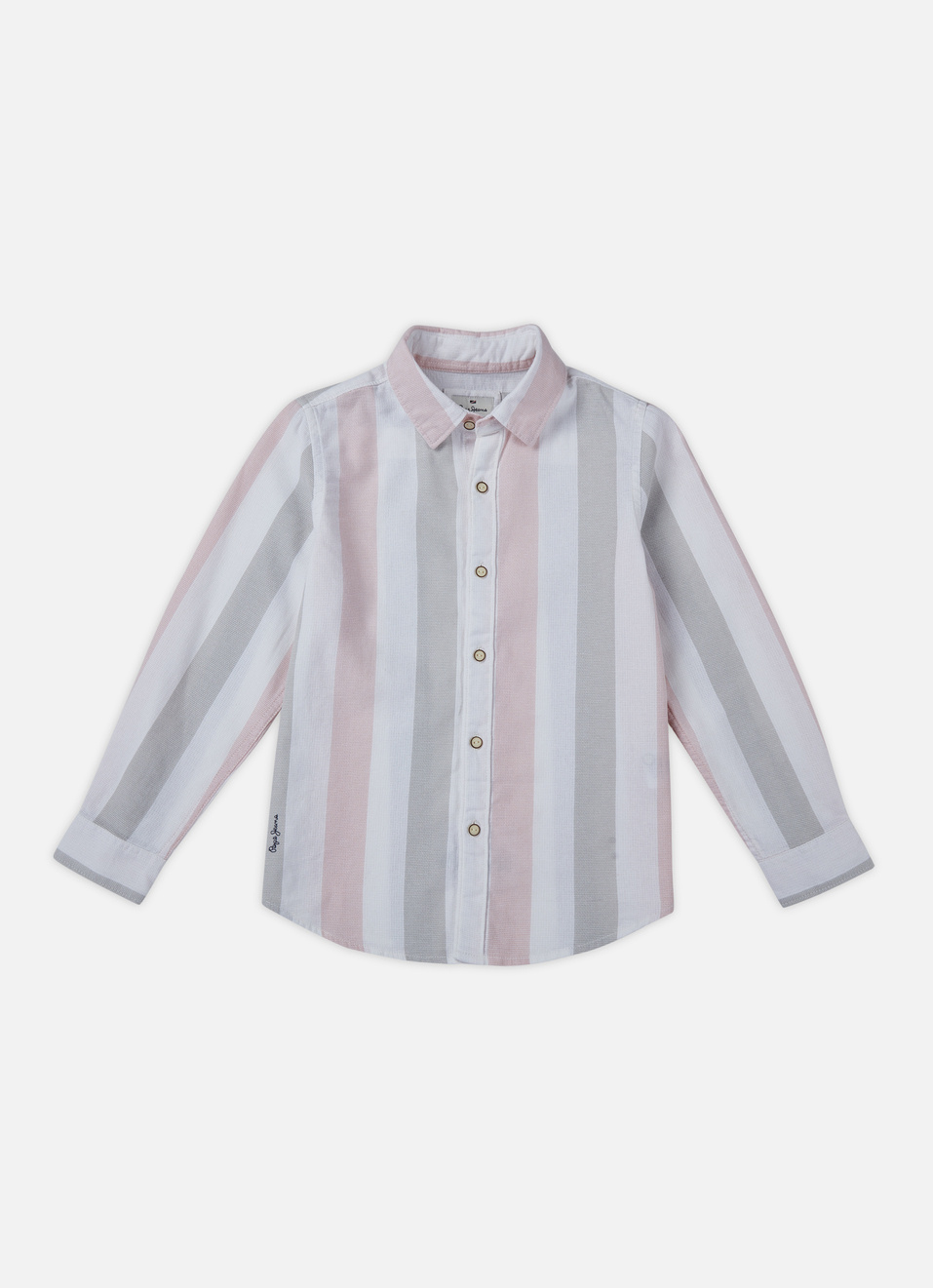 Boys Peach Vertical Stripe Full Sleeve Shirt, , large image number 0