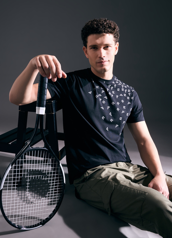 Men Black Letter Print Short Sleeve Stretch T-shirt