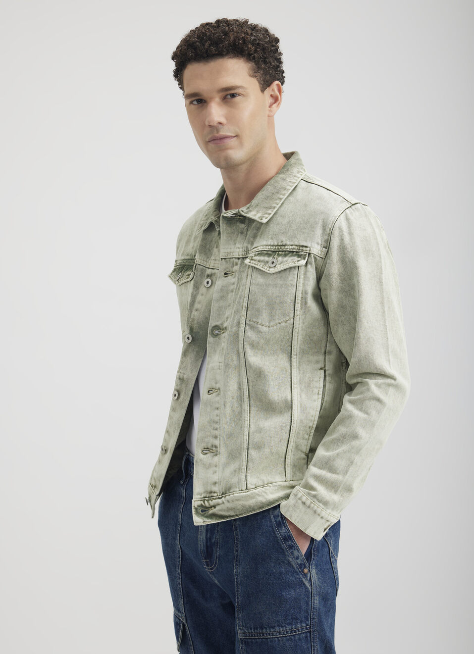 Men Green Full Sleeve Trucker Jacket, , large image number 3