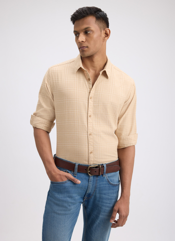 Men Beige Check Full Sleeve Shirt