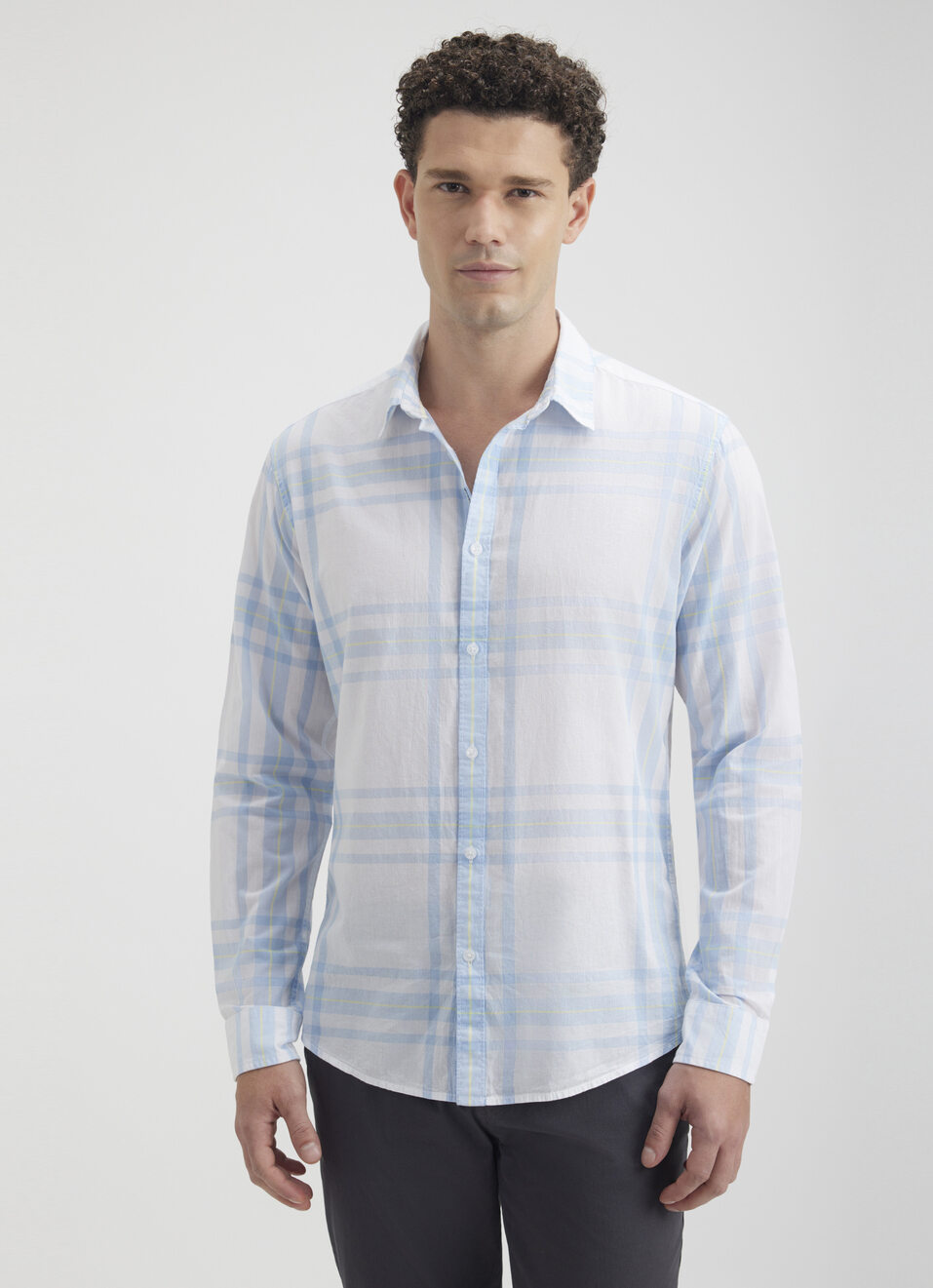 Men White Check Full Sleeve Shirt, , large image number 1