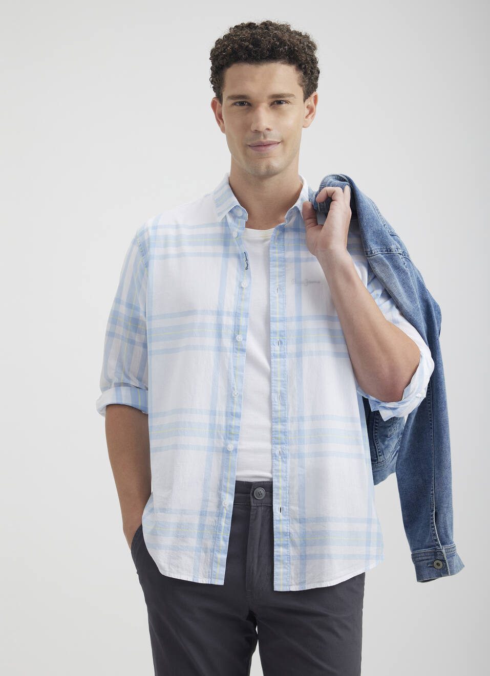 Men White Check Full Sleeve Shirt, , large image number 0