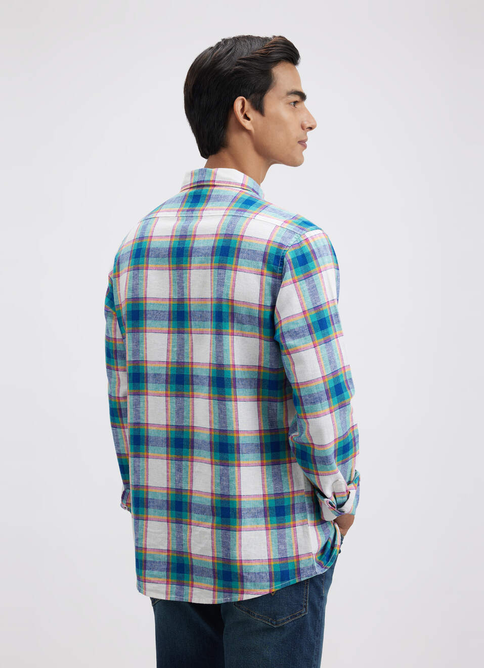 Men Teal Check Full Sleeve Shirt, , large image number 2