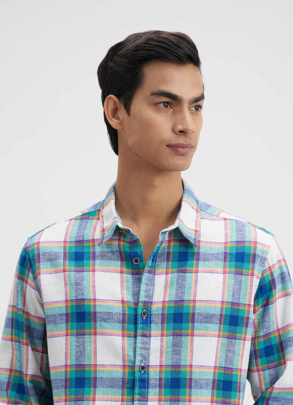 Men Teal Check Full Sleeve Shirt, , large image number 4