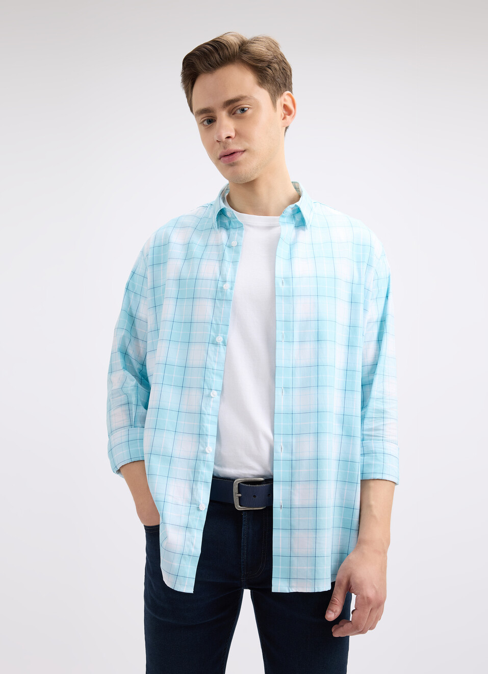 Men Blue Minimal Full Sleeve Shirt, , large image number 0