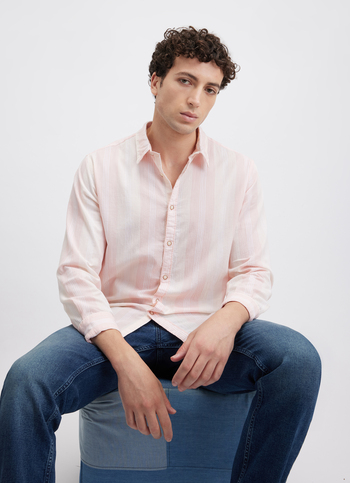 Men Peach  Vertical Stripe Full Sleeve Shirt