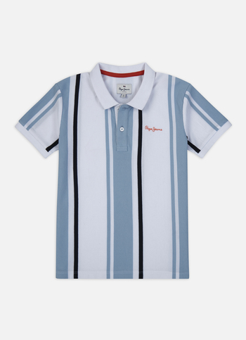 Boys Blue Engineered Vertical Stripe Polo