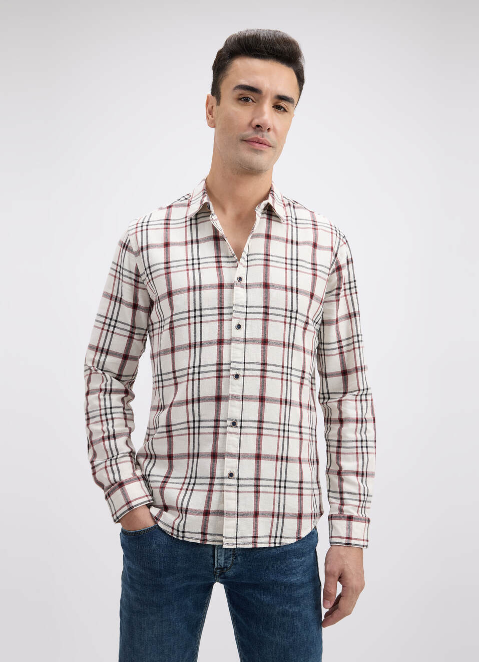 Men Maroon Check Full Sleeve Shirt, , large image number 1
