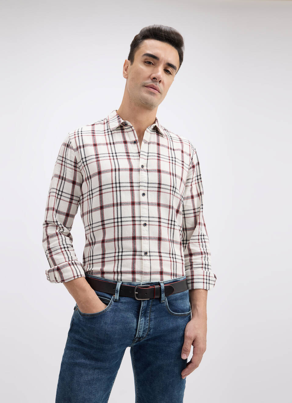 Men Maroon Check Full Sleeve Shirt, , large image number 0