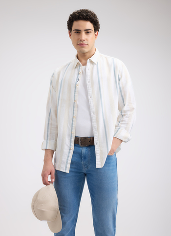 Men Beige Stripe Full Sleeve Shirt