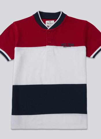 Boys Red Horizontal Stripe Short Sleeve Polo