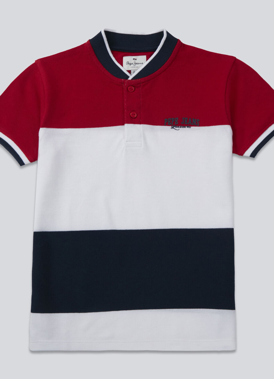 Boys Red Horizontal Stripe Short Sleeve Polo, , large image number 0