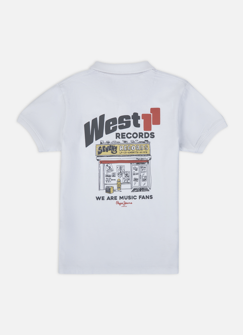 Boys White Back Print Short Sleeve Polo, , large image number 1