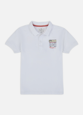Boys White Back Print Short Sleeve Polo