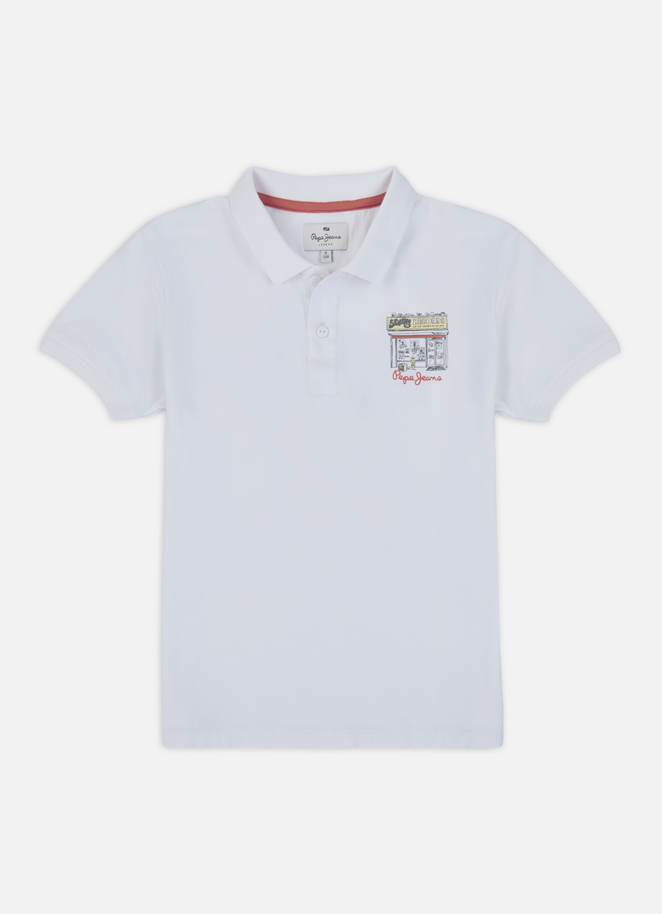 Boys White Back Print Short Sleeve Polo, , large image number 0