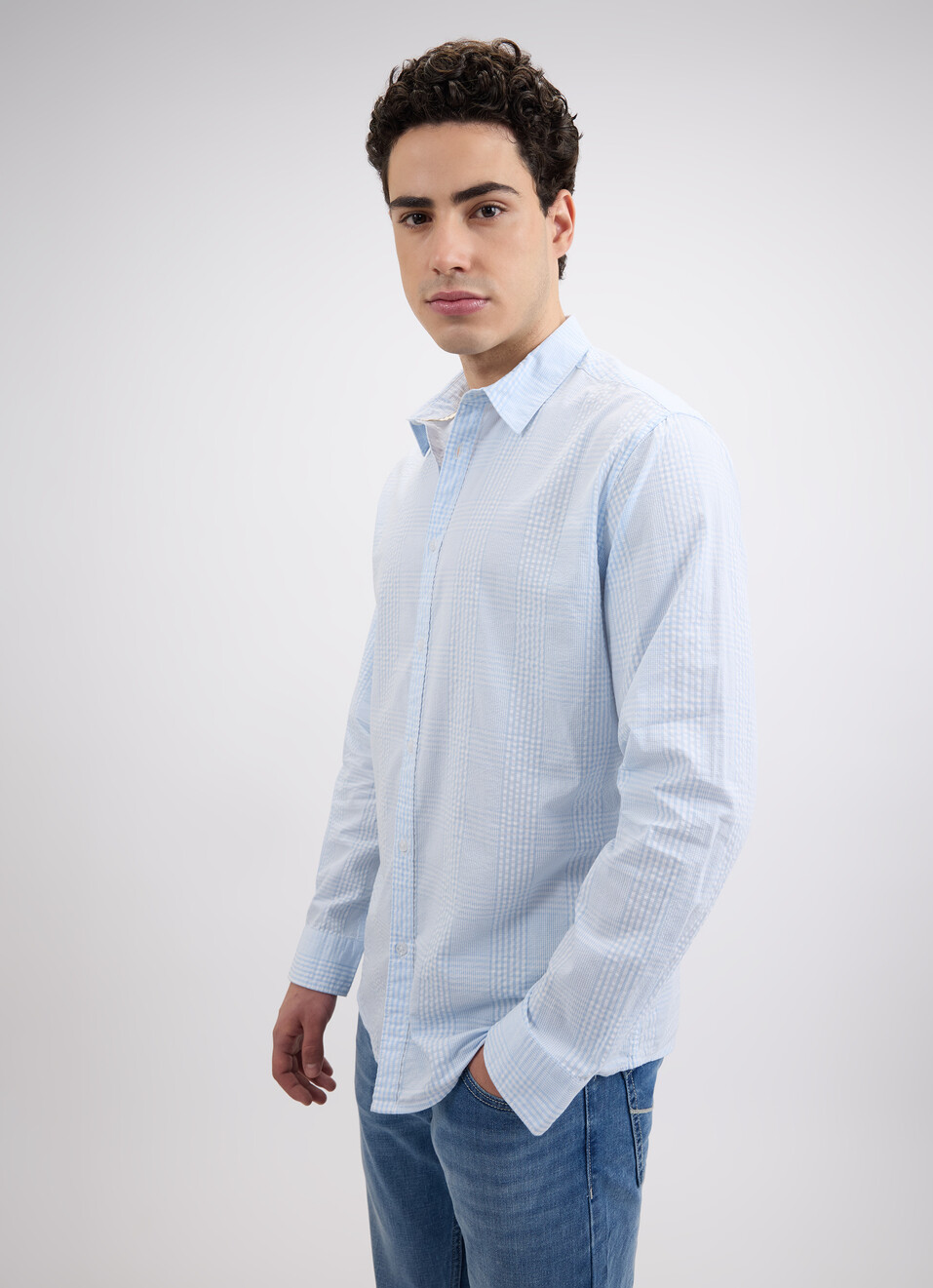 Men Blue Check Full Sleeve Shirt, , large image number 3