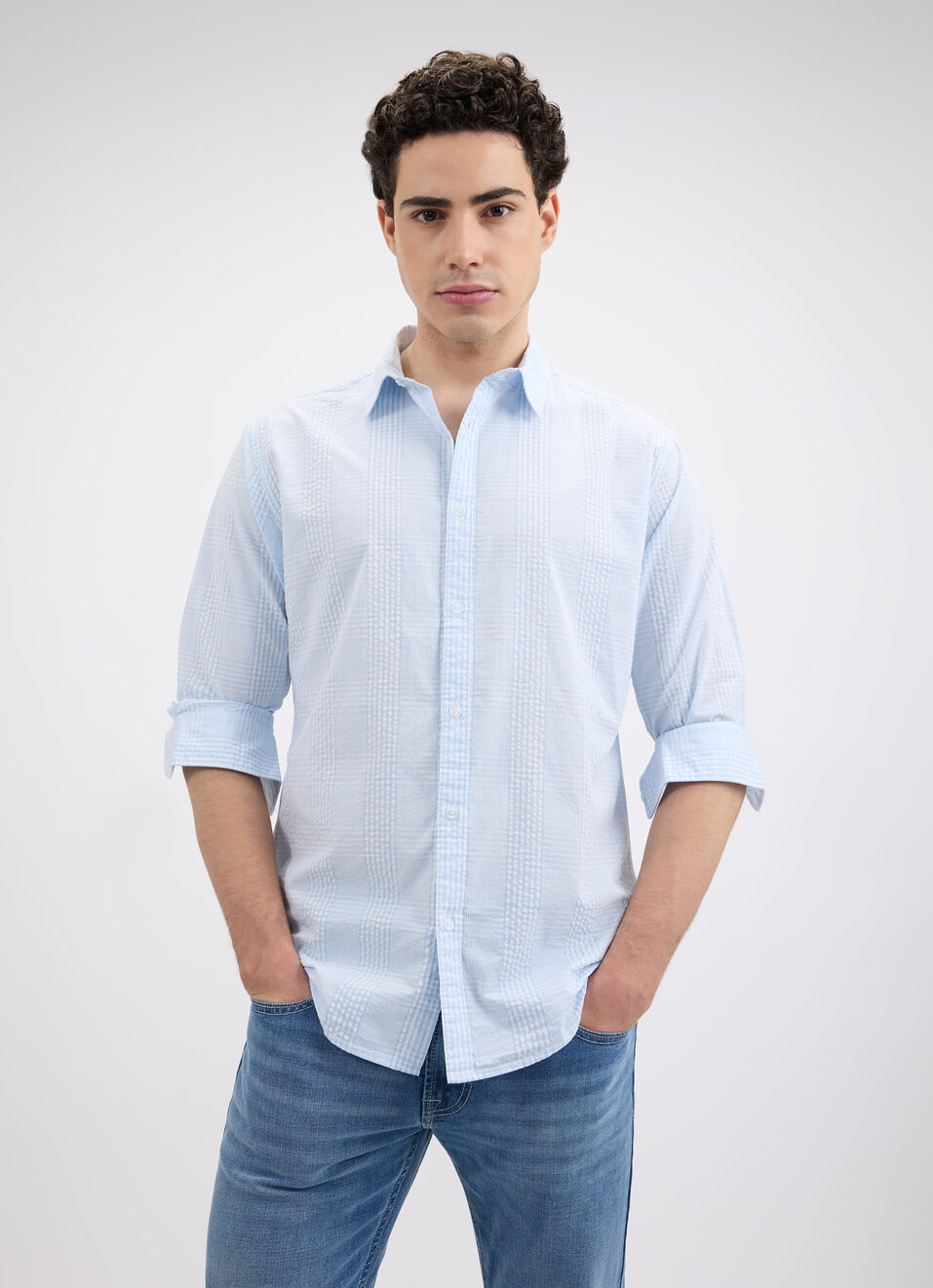 Men Blue Check Full Sleeve Shirt, , large image number 5