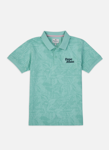 Boys Green All Over Floral Print Short Sleeve Polo