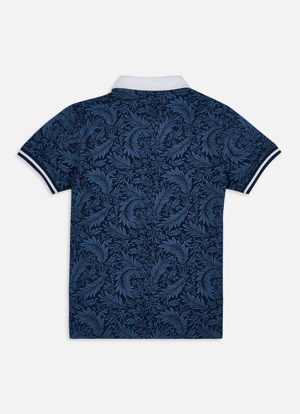 Boys Navy Leaf Print Short Sleeve Polo, , large image number 1
