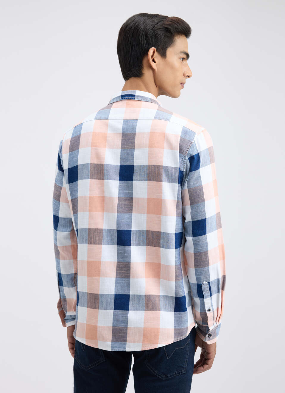 Men Peach Check Full Sleeve Shirt, , large image number 2
