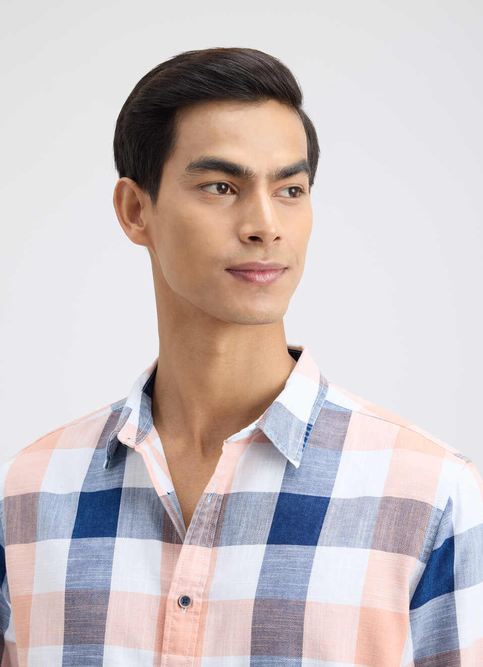 Men Peach Check Full Sleeve Shirt, , large image number 4