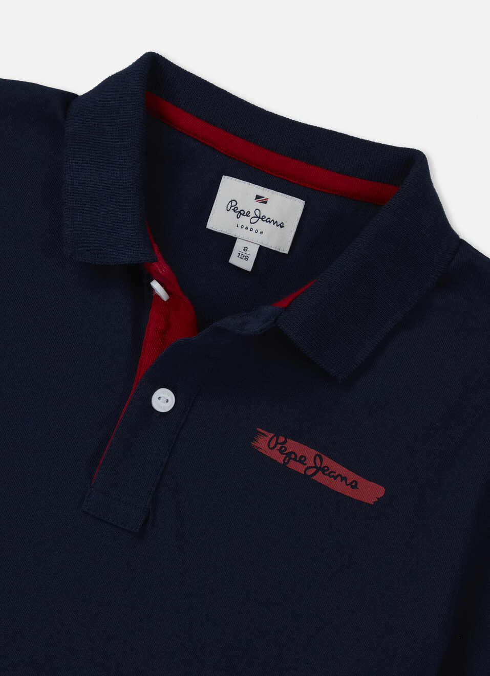 Boys Navy Back Print Short Sleeve Polo, , large image number 2
