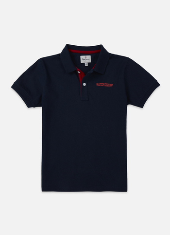 Boys Navy Back Print Short Sleeve Polo