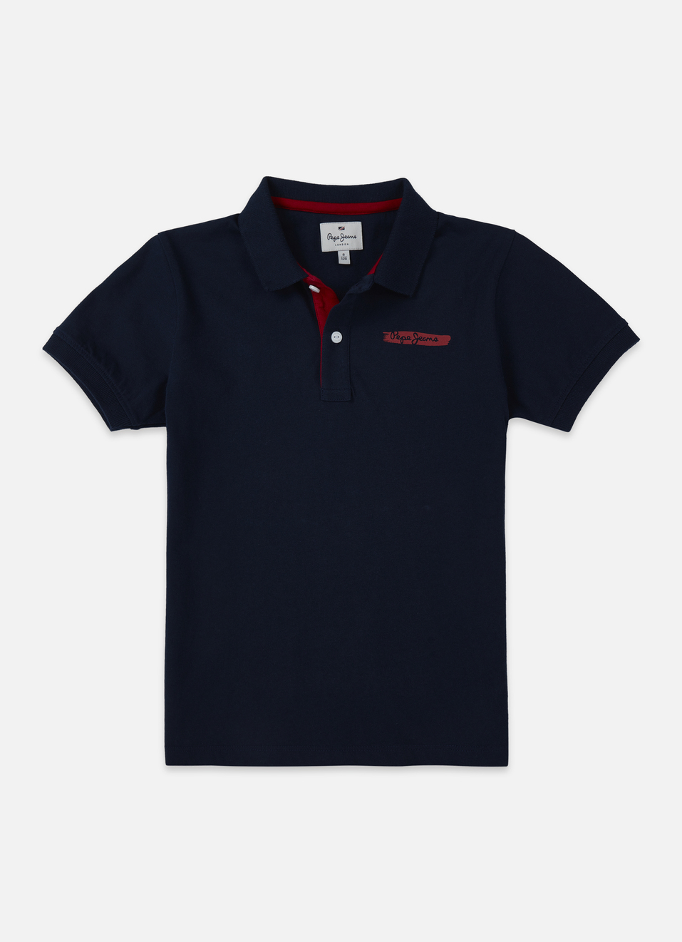 Boys Navy Back Print Short Sleeve Polo, , large image number 0