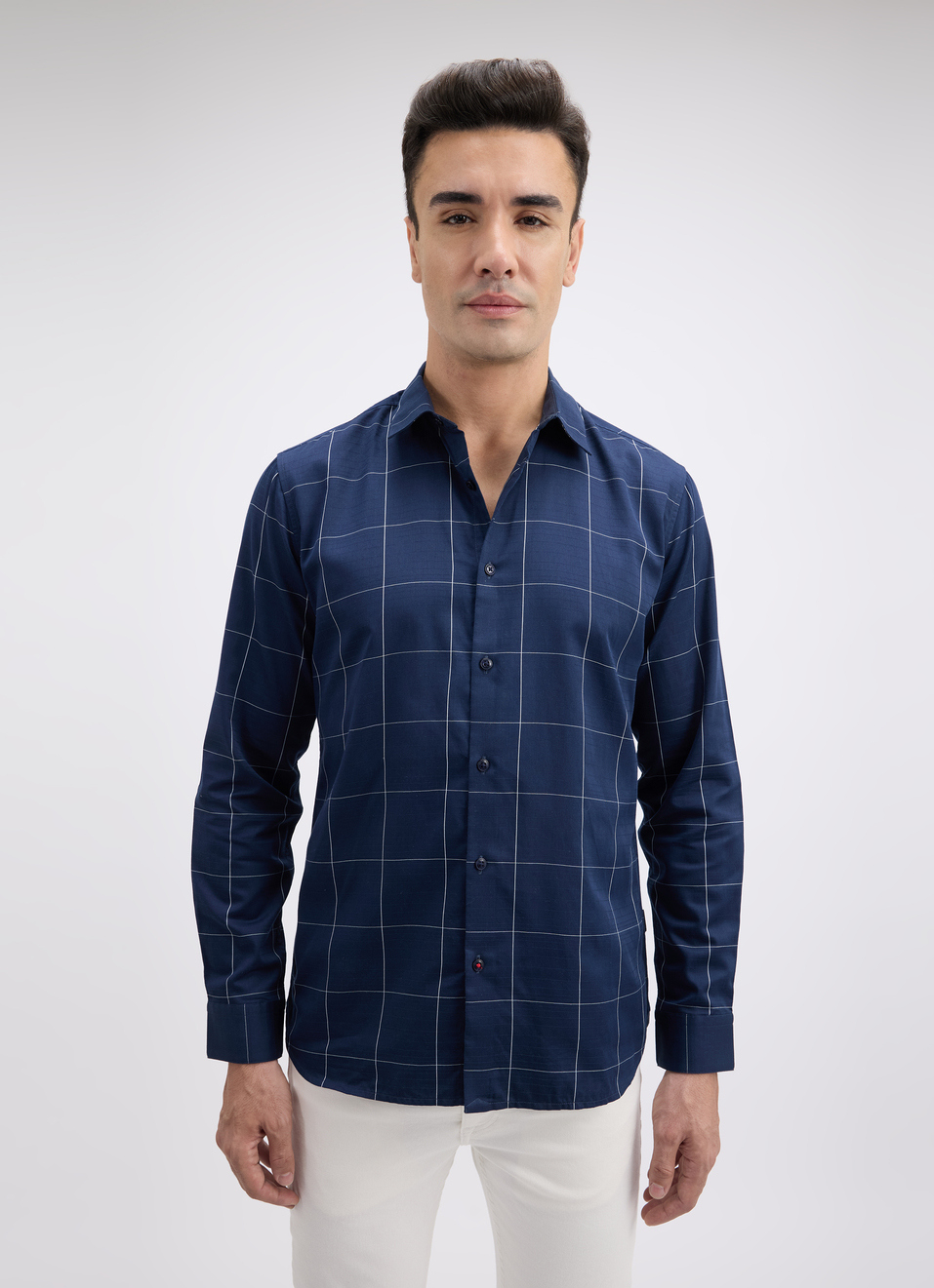 Men Navy Check Full Sleeve Shirt, , large image number 1