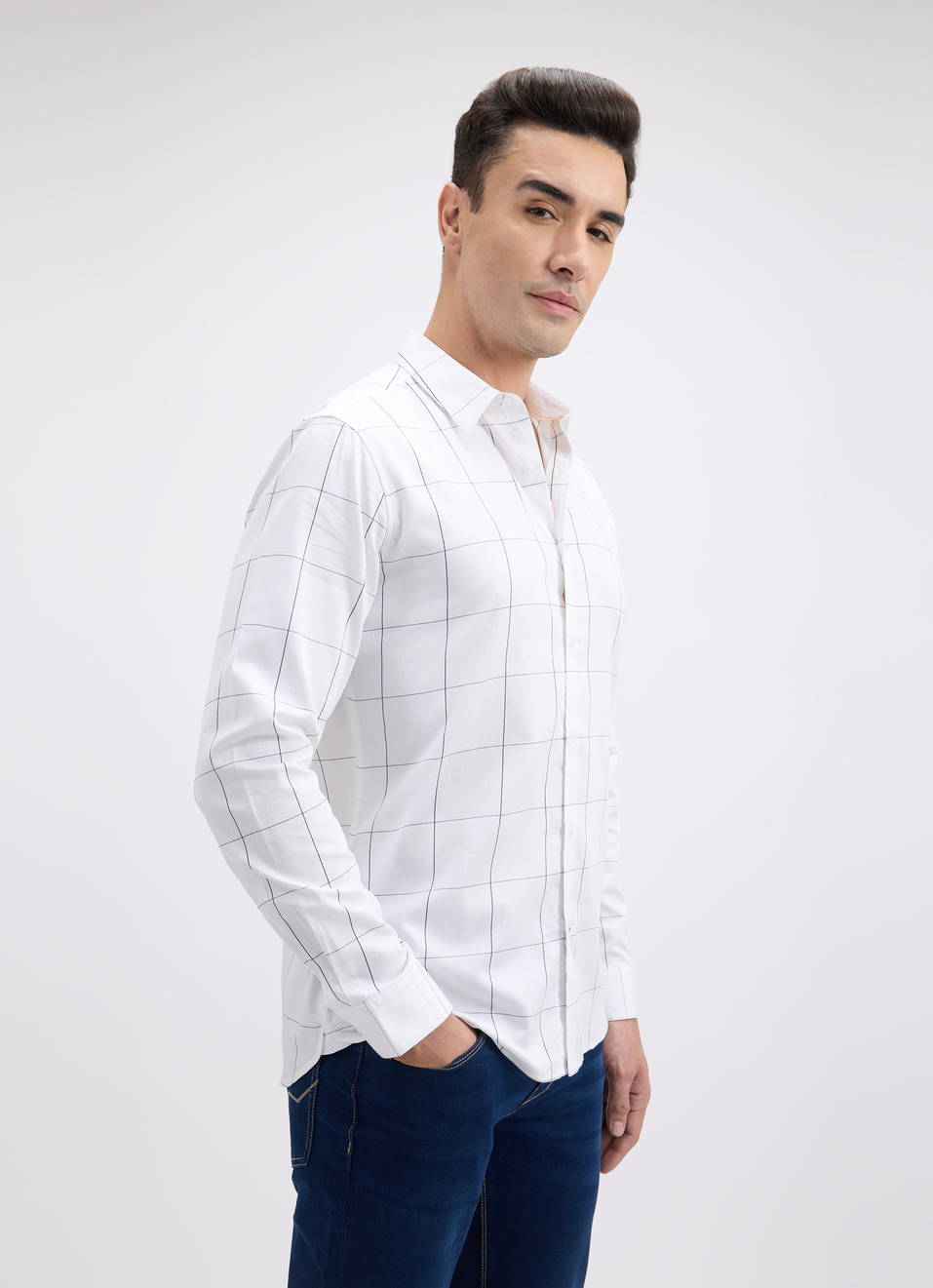 Men White Check Full Sleeve Shirt, , large image number 3