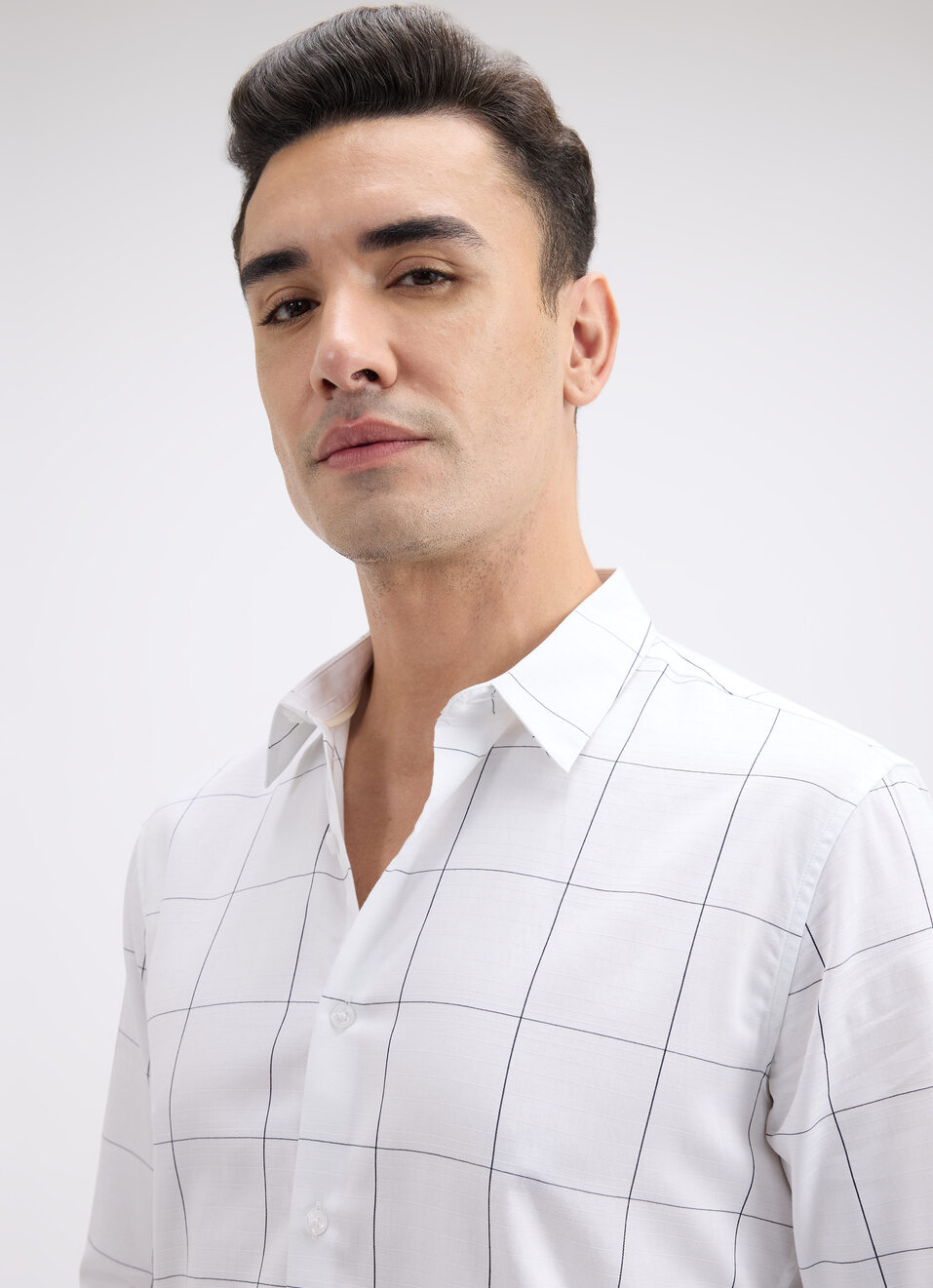 Men White Check Full Sleeve Shirt, , large image number 4