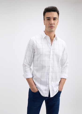 Men White Check Full Sleeve Shirt