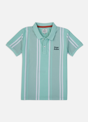 Boys Green Engineered Vertical Stripe Polo
