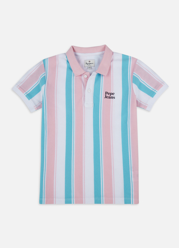 Boys Pink Engineered Vertical Stripe Polo