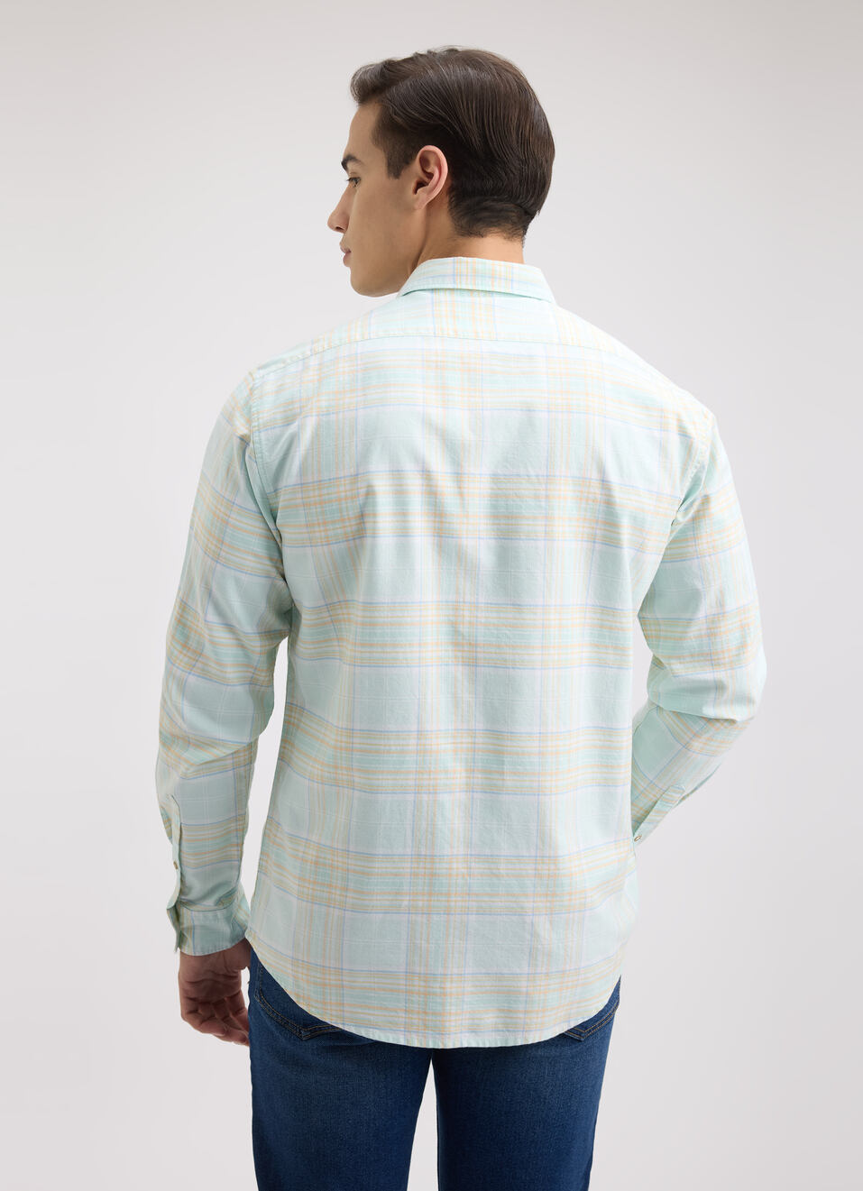 Men Green Oxford Check Full Sleeve Shirt, , large image number 1