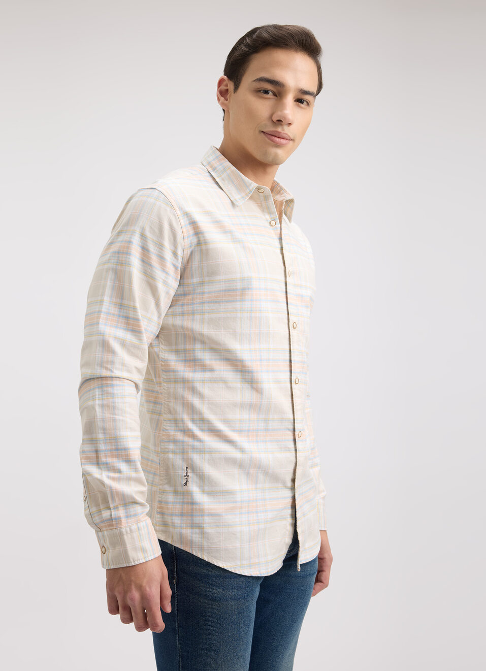 Men Beige Oxford Check Full Sleeve Shirt, , large image number 3