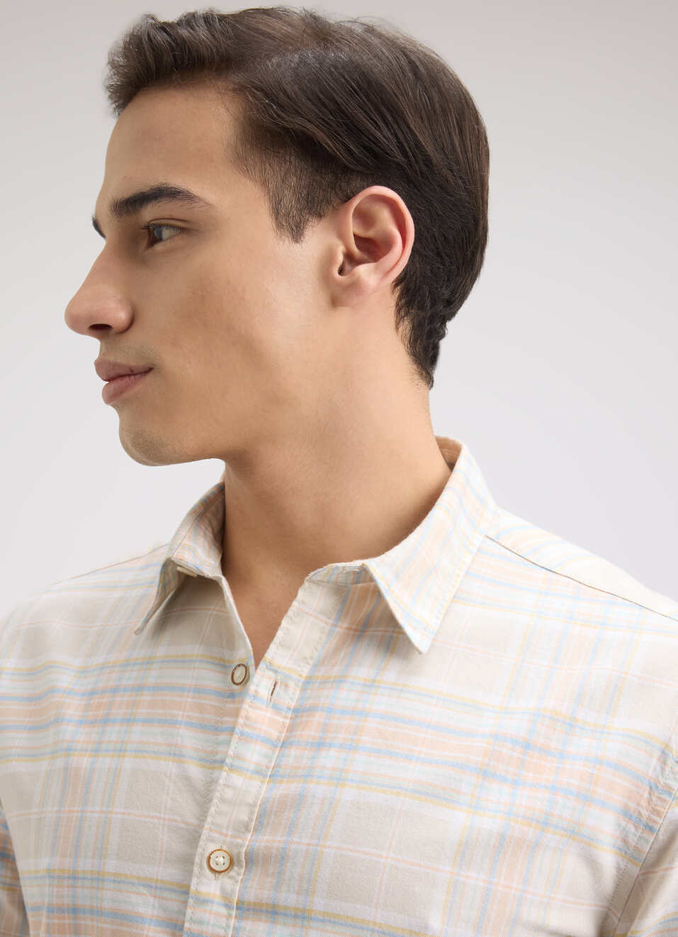 Men Beige Oxford Check Full Sleeve Shirt, , large image number 4