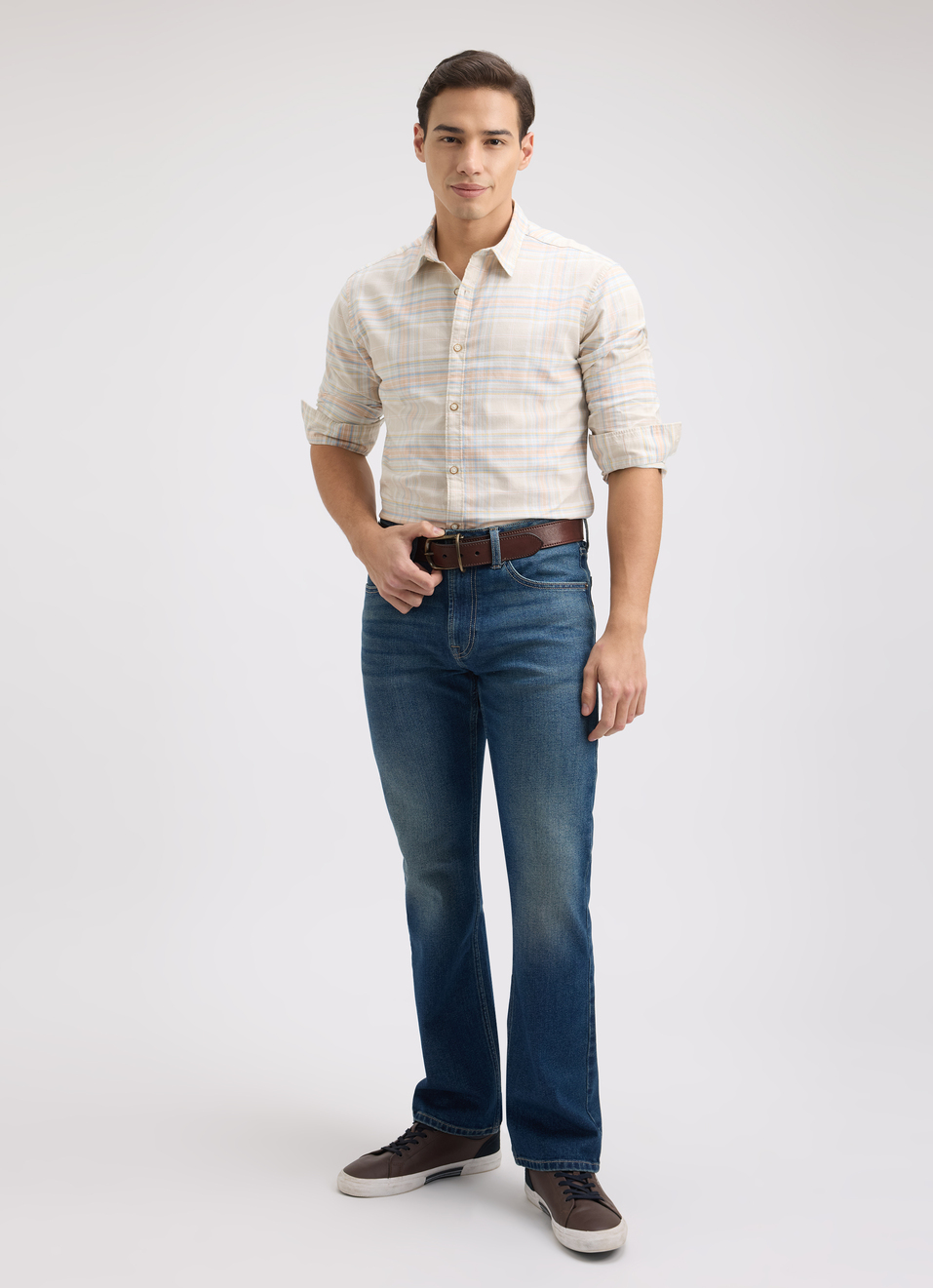 Men Beige Oxford Check Full Sleeve Shirt, , large image number 5