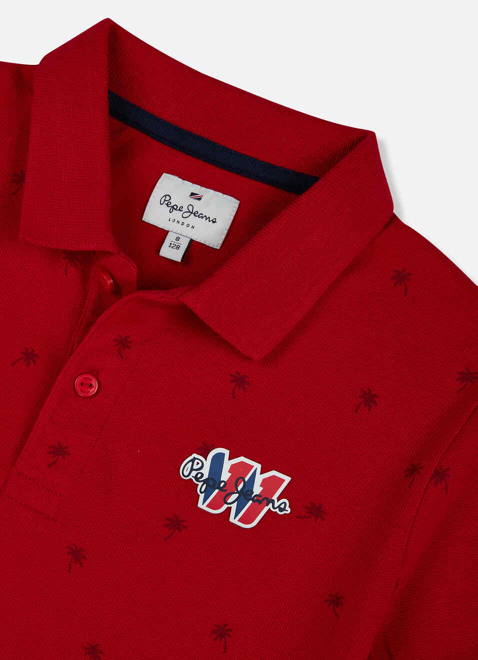 Boys Red All Over Tropical Print Short Sleeve Polo, , large image number 2