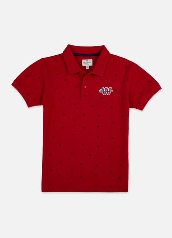 Boys Red All Over Tropical Print Short Sleeve Polo