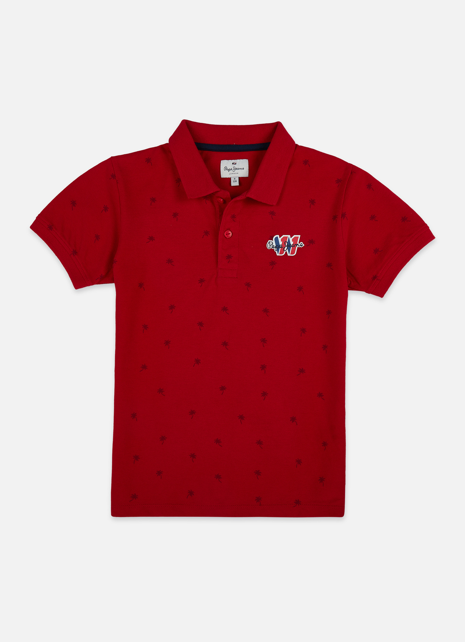 Boys Red All Over Tropical Print Short Sleeve Polo, , large image number 0