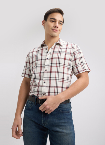 Men Maroon Check Short Sleeve Shirt