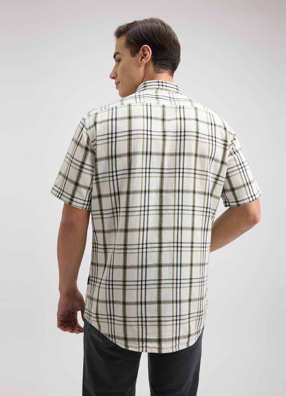 Men Green Check Short Sleeve Shirt, , large image number 2