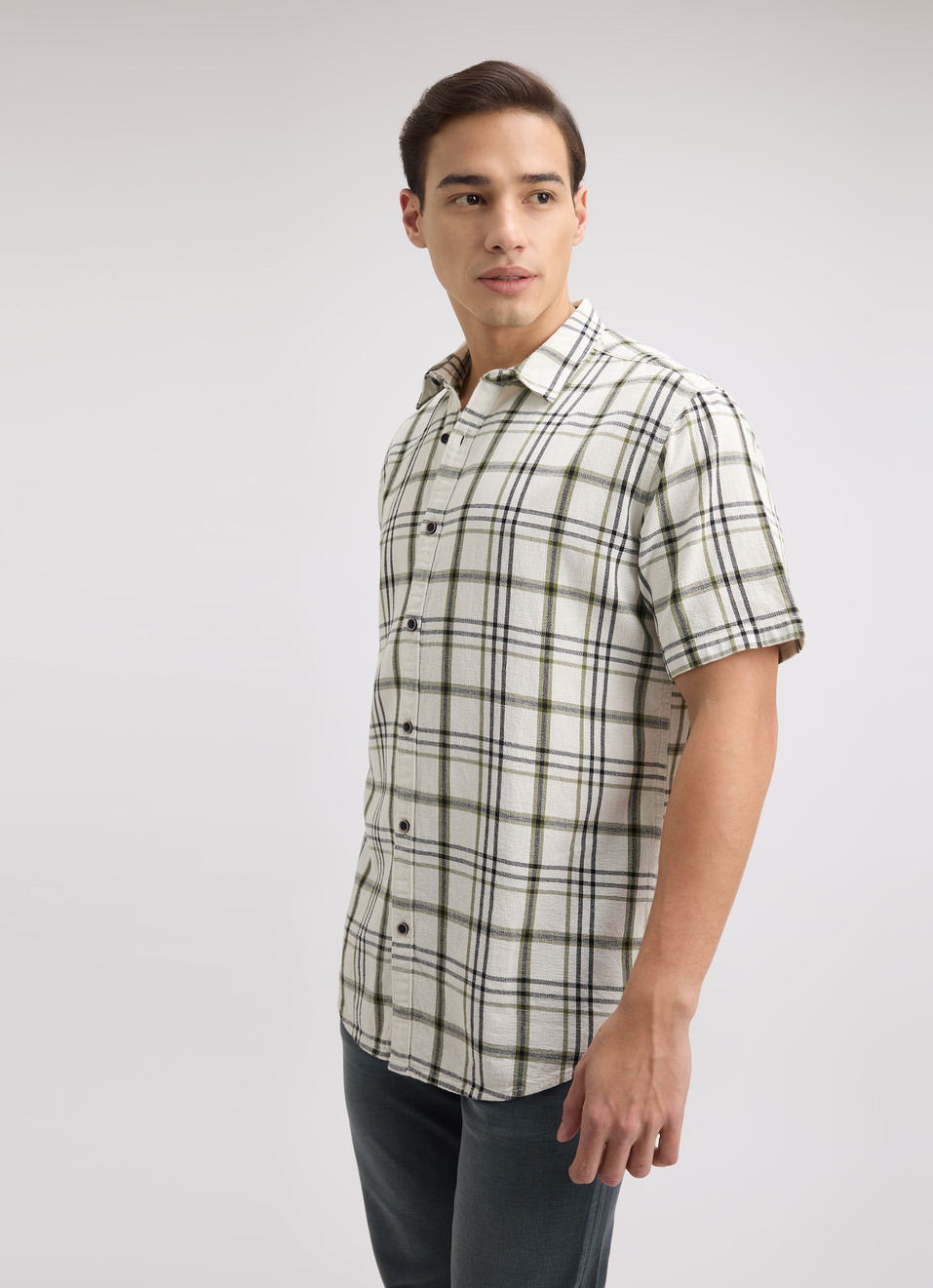 Men Green Check Short Sleeve Shirt, , large image number 3