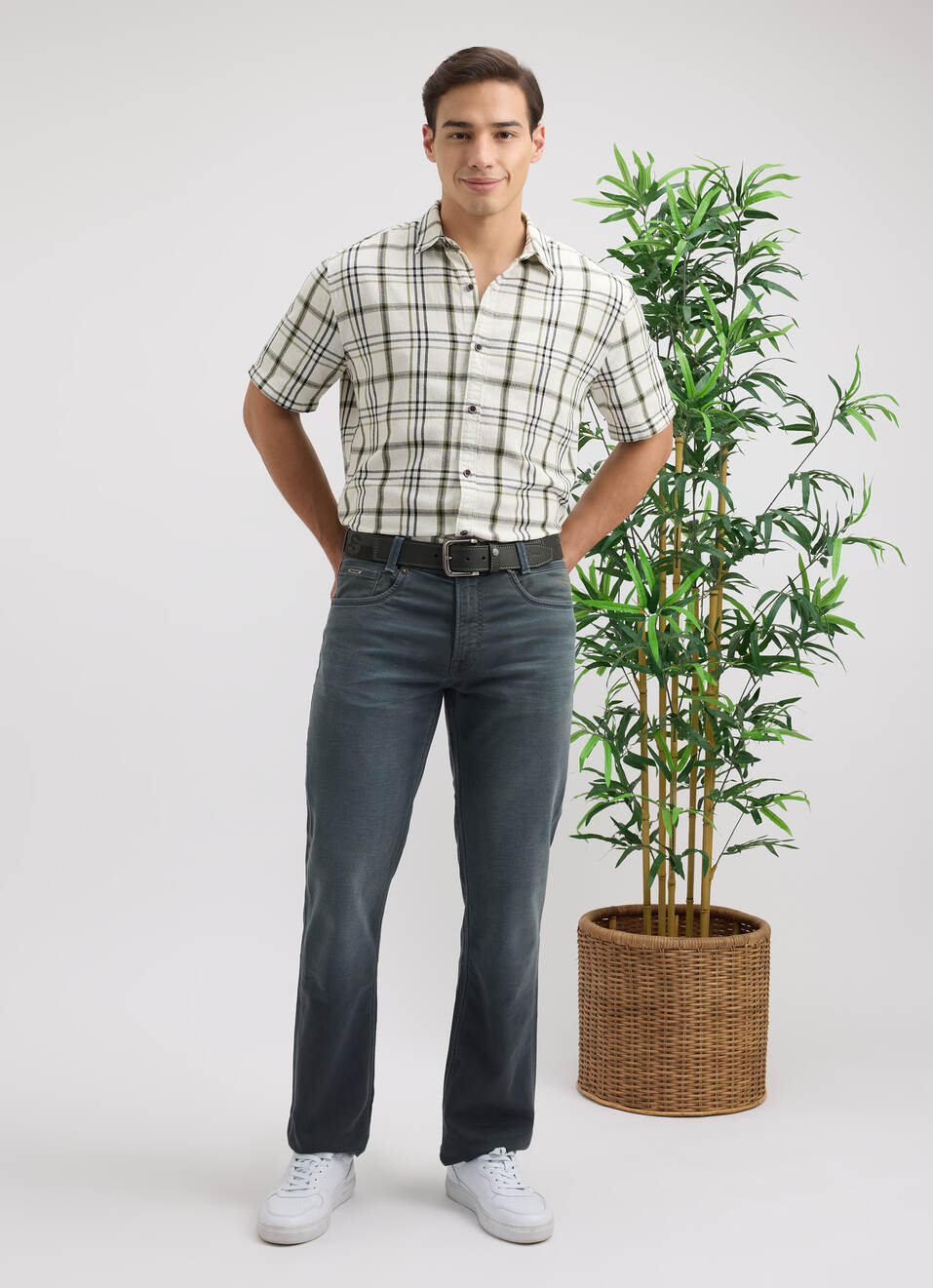 Men Green Check Short Sleeve Shirt, , large image number 5