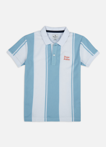 Boys Blue Engineered Vertical Stripe Polo