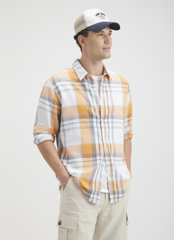 Men Orange Check Full Sleeve Shirt