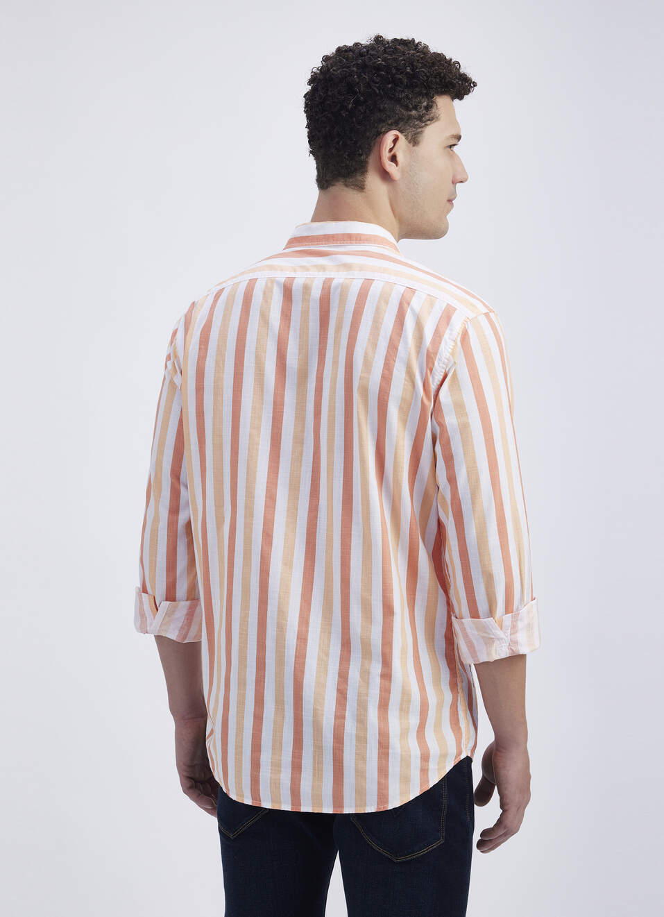 Men Peach Vertical Stripe Full Sleeve Shirt, , large image number 2