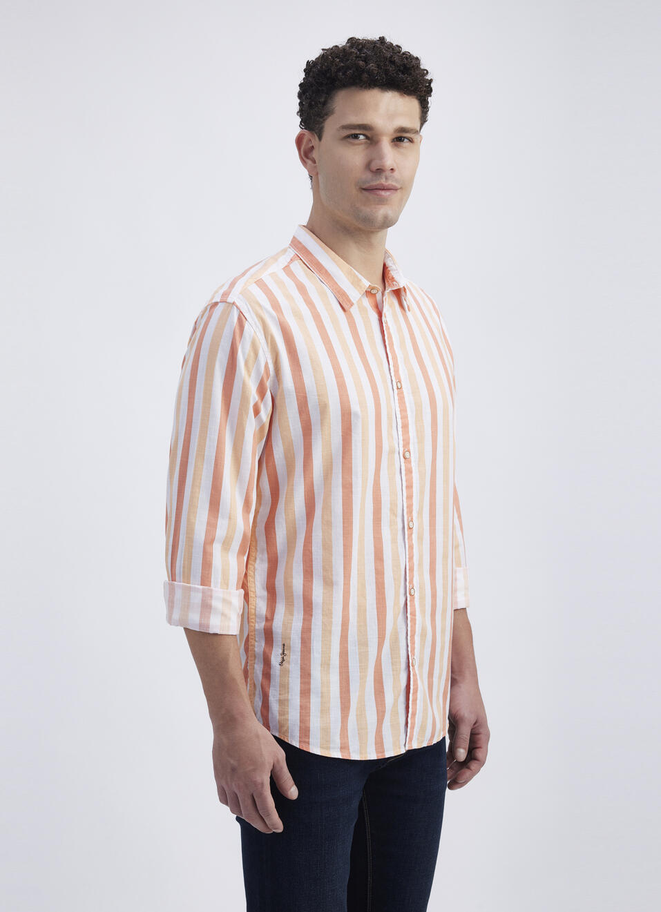 Men Peach Vertical Stripe Full Sleeve Shirt, , large image number 3